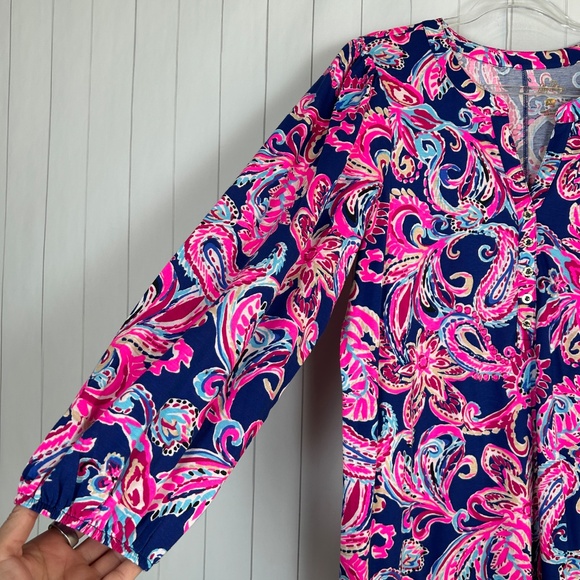 Lilly Pulitzer size XL Emery shift dress pink blue paisley floral cotton 3/4 sl - Picture 6 of 14